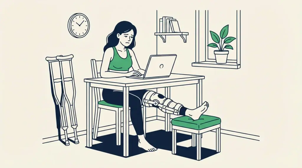 Frau arbeitet am Laptop mit Schiene