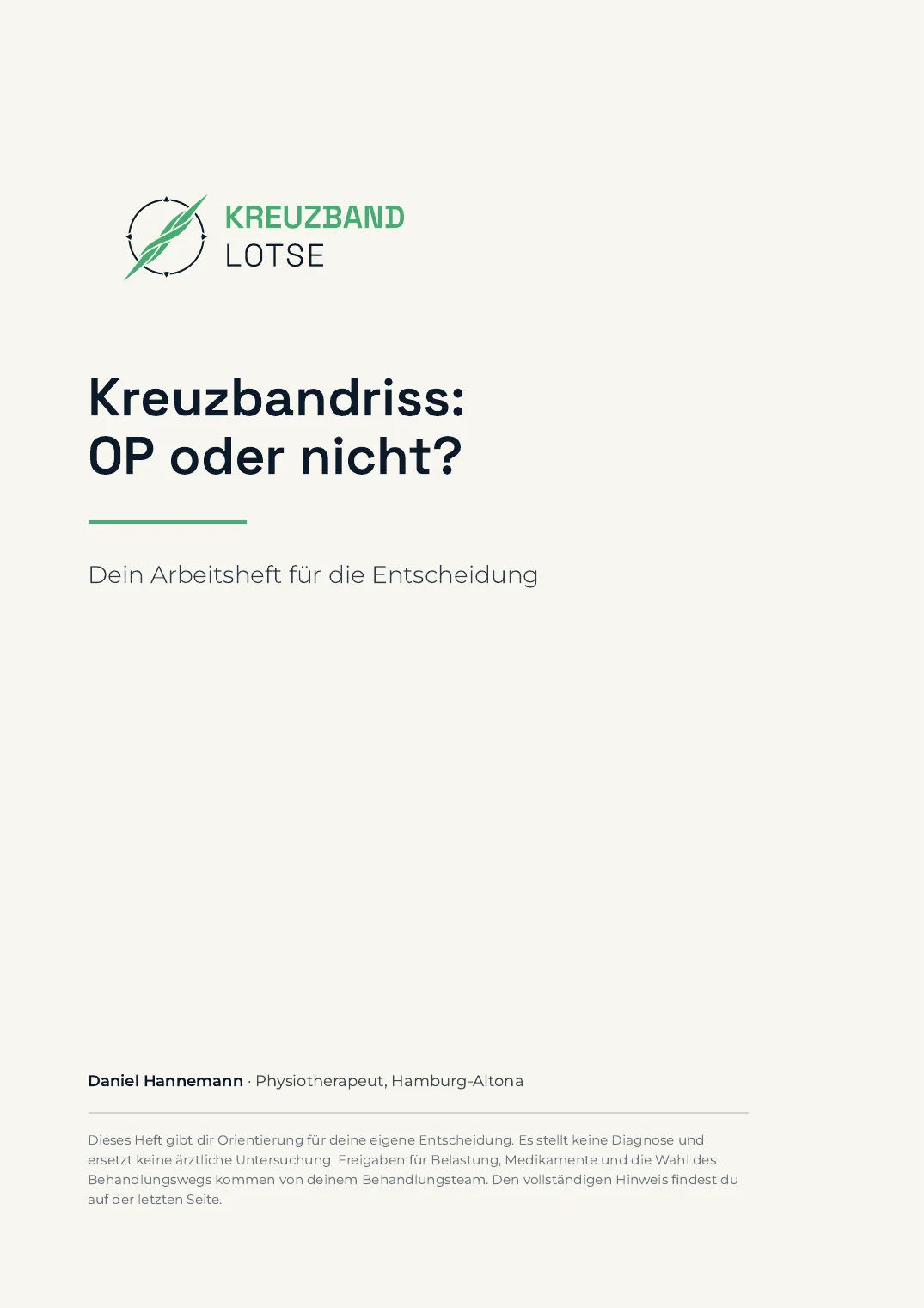 Titelseite des Arbeitshefts „Kreuzbandriss: OP oder nicht?“